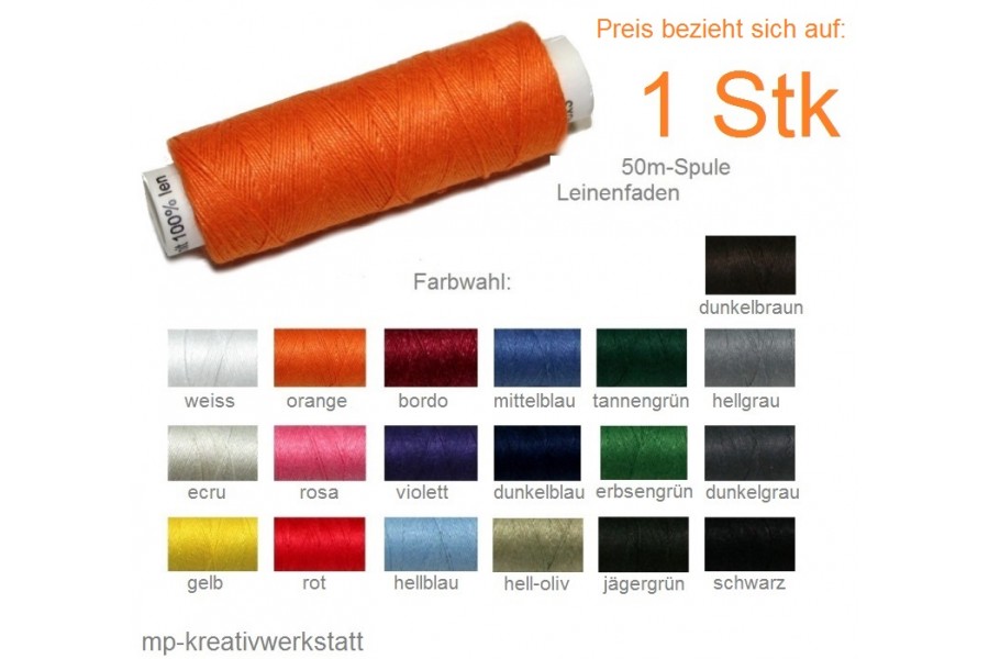 50m Spule Leinennähgarn 0,4mm stark Farbwahl (Grundpreis 0.03 pro Meter)